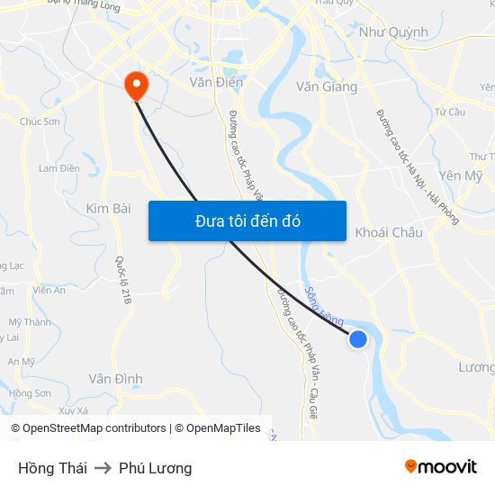 Hồng Thái to Phú Lương map