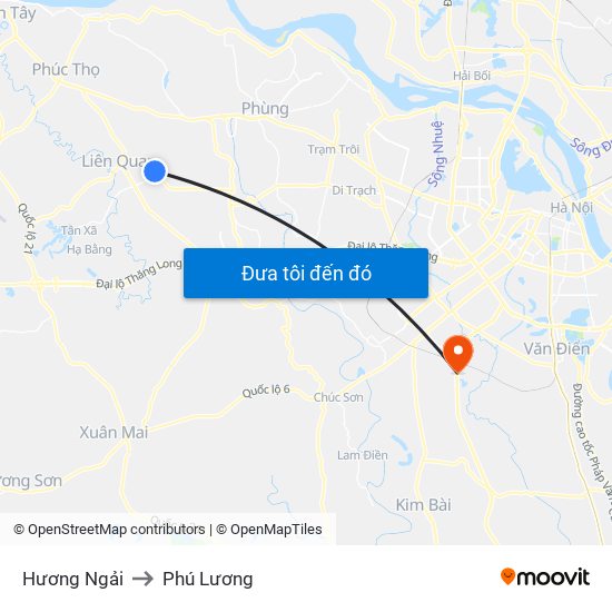 Hương Ngải to Phú Lương map