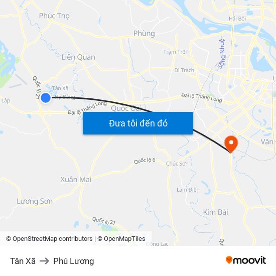 Tân Xã to Phú Lương map