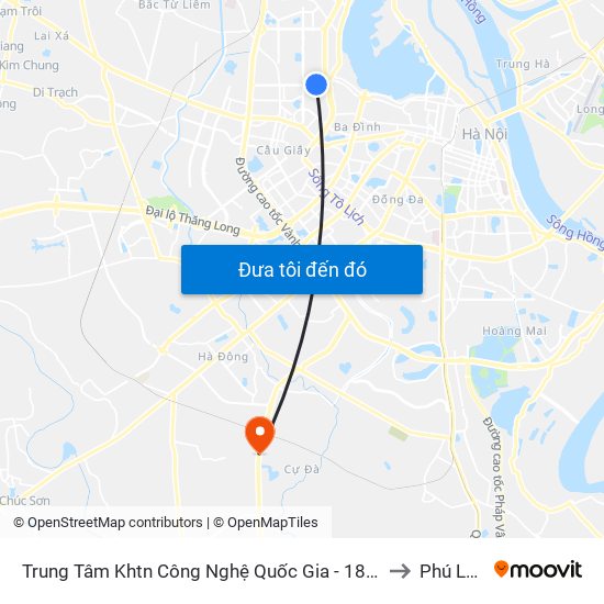 Trung Tâm Khtn Công Nghệ Quốc Gia - 18 Hoàng Quốc Việt to Phú Lương map