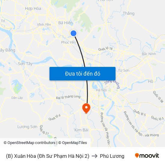 (B) Xuân Hòa (Đh Sư Phạm Hà Nội 2) to Phú Lương map