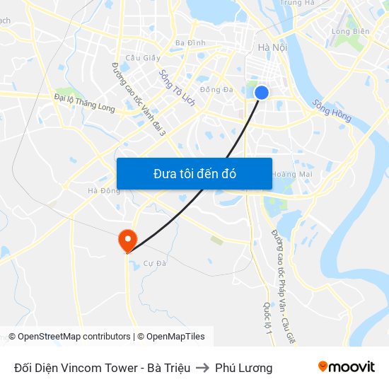 Đối Diện Vincom Tower - Bà Triệu to Phú Lương map