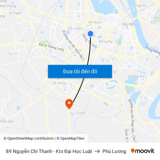 89 Nguyễn Chí Thanh - Ktx Đại Học Luật to Phú Lương map