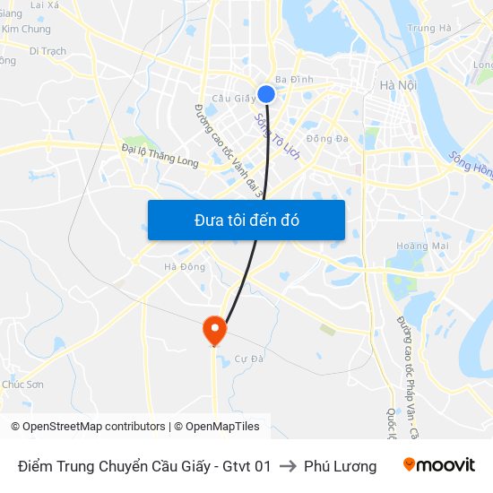 Điểm Trung Chuyển Cầu Giấy - Gtvt 01 to Phú Lương map