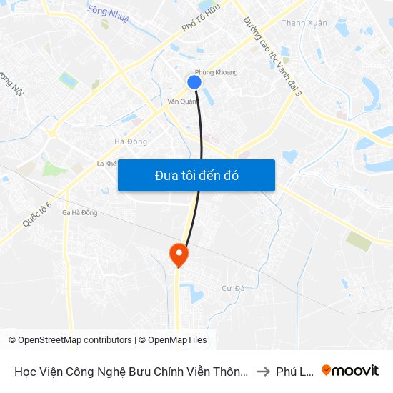 Học Viện Công Nghệ Bưu Chính Viễn Thông - Trần Phú (Hà Đông) to Phú Lương map