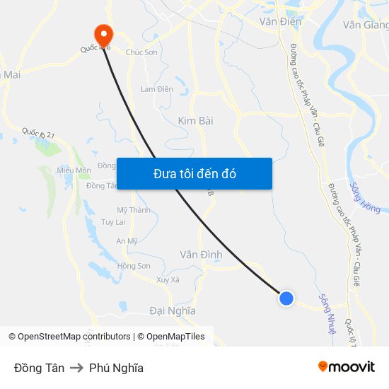 Đồng Tân to Phú Nghĩa map