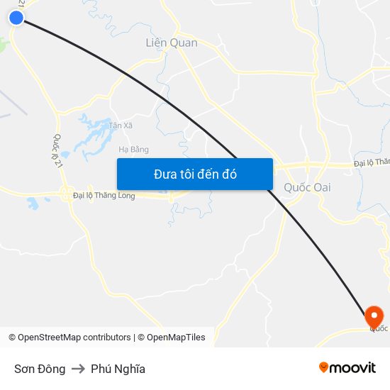 Sơn Đông to Phú Nghĩa map