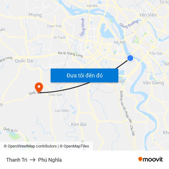 Thanh Trì to Phú Nghĩa map