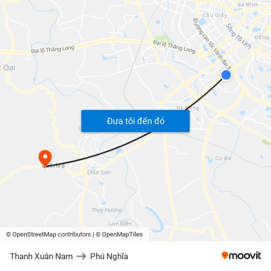 Thanh Xuân Nam to Phú Nghĩa map