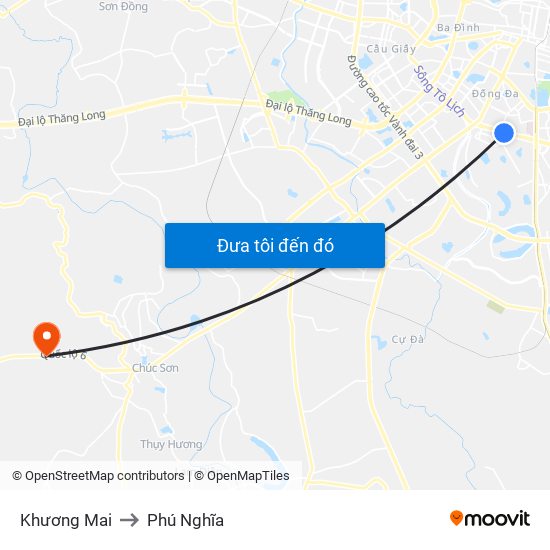 Khương Mai to Phú Nghĩa map