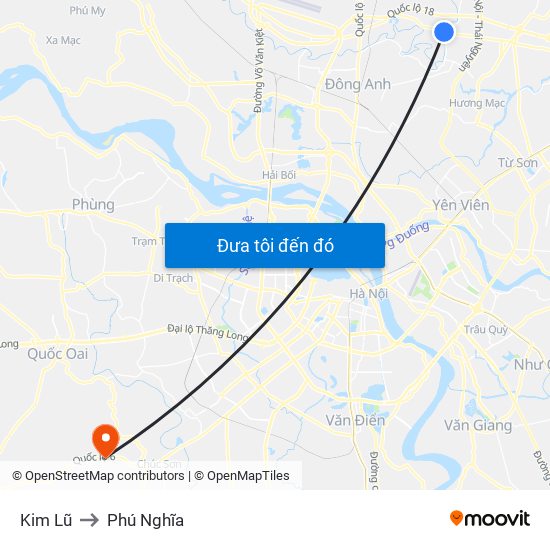 Kim Lũ to Phú Nghĩa map