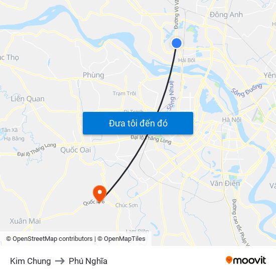 Kim Chung to Phú Nghĩa map