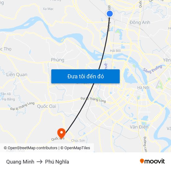 Quang Minh to Phú Nghĩa map