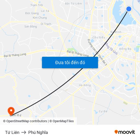 Tứ Liên to Phú Nghĩa map