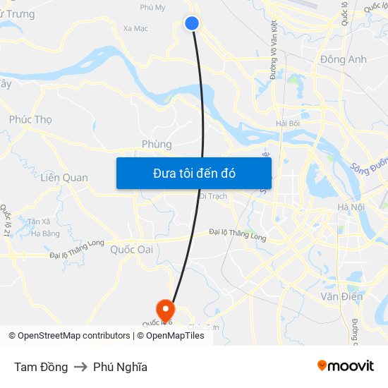 Tam Đồng to Phú Nghĩa map