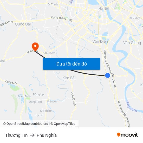 Thường Tín to Phú Nghĩa map