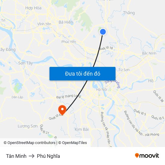 Tân Minh to Phú Nghĩa map