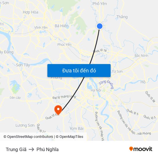 Trung Giã to Phú Nghĩa map