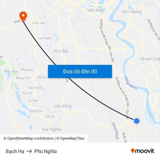 Bạch Hạ to Phú Nghĩa map