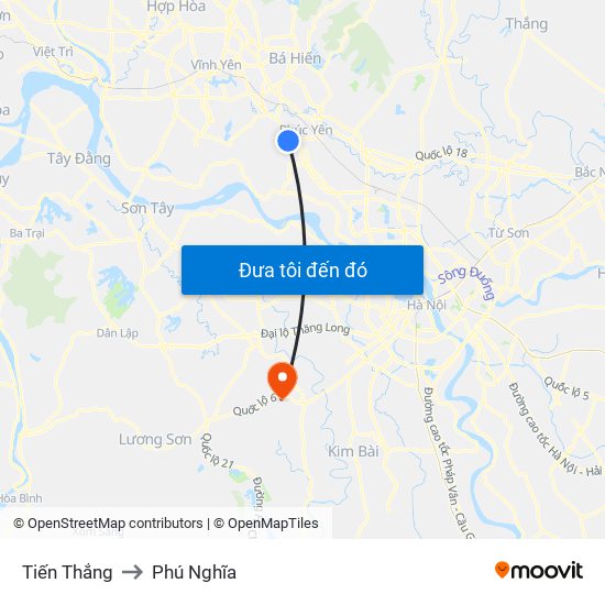 Tiến Thắng to Phú Nghĩa map