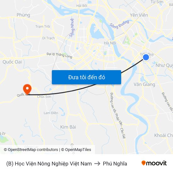 (B) Học Viện Nông Nghiệp Việt Nam to Phú Nghĩa map