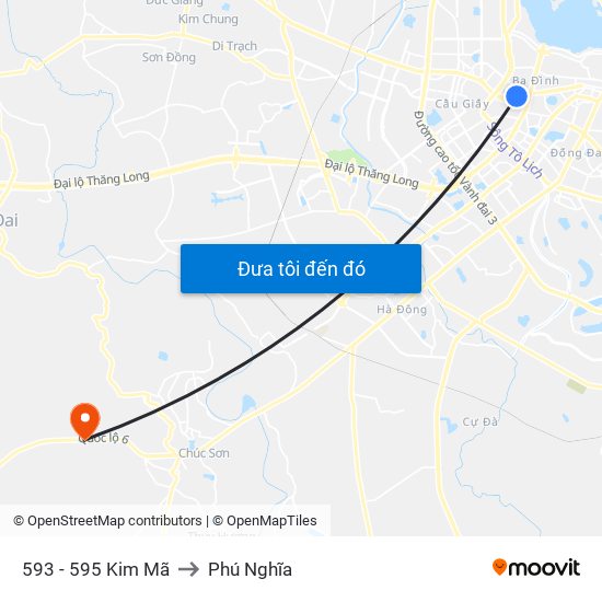 593 - 595 Kim Mã to Phú Nghĩa map