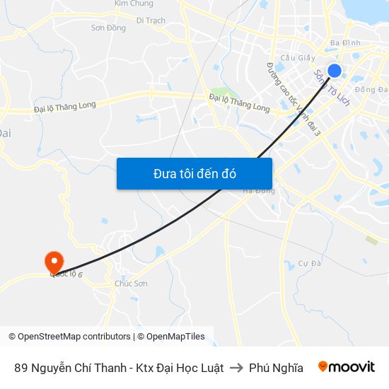 89 Nguyễn Chí Thanh - Ktx Đại Học Luật to Phú Nghĩa map