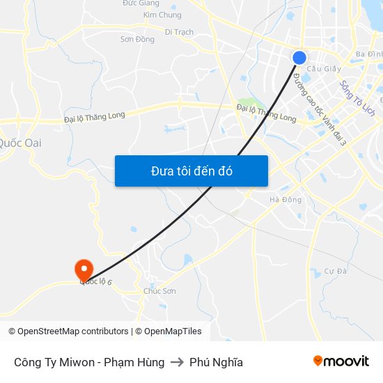 Công Ty Miwon - Phạm Hùng to Phú Nghĩa map