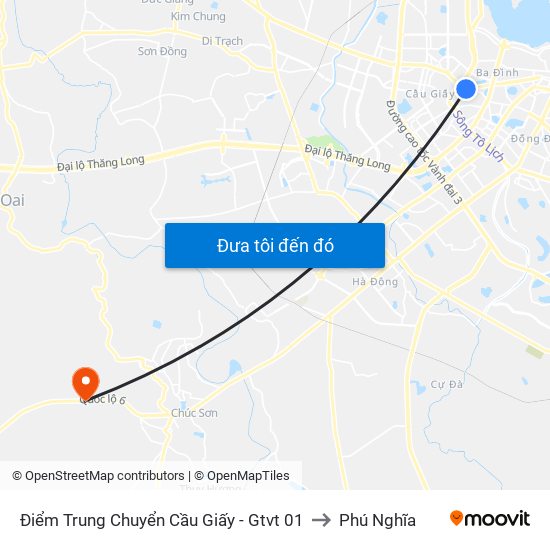 Điểm Trung Chuyển Cầu Giấy - Gtvt 01 to Phú Nghĩa map