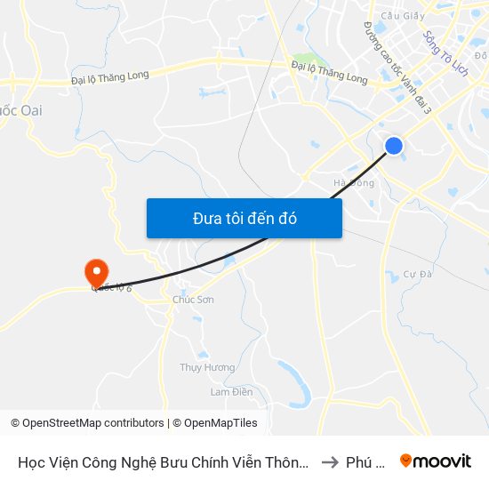 Học Viện Công Nghệ Bưu Chính Viễn Thông - Trần Phú (Hà Đông) to Phú Nghĩa map