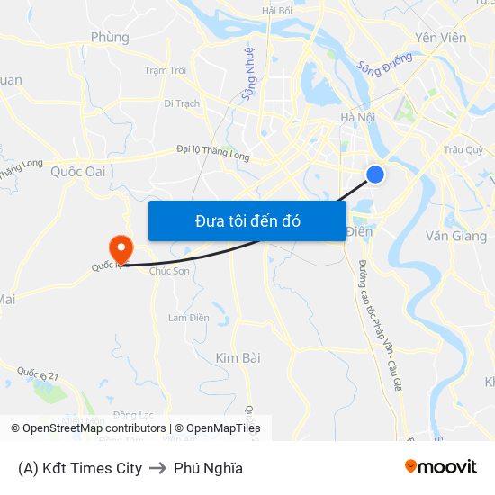 (A) Kđt Times City to Phú Nghĩa map