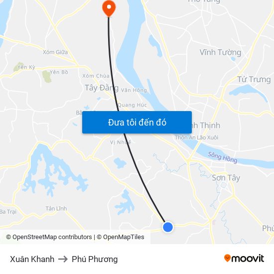 Xuân Khanh to Phú Phương map