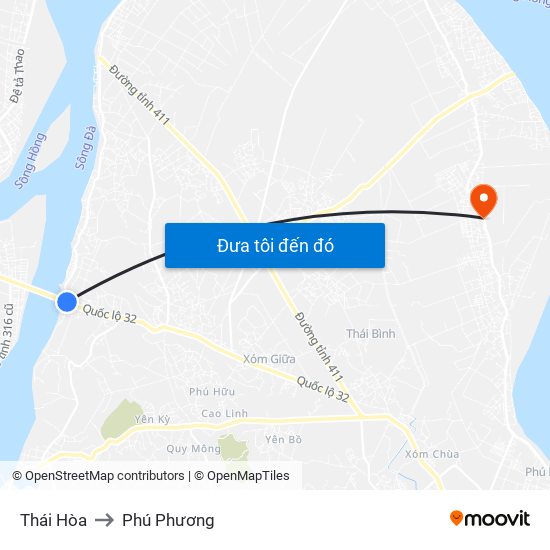 Thái Hòa to Phú Phương map