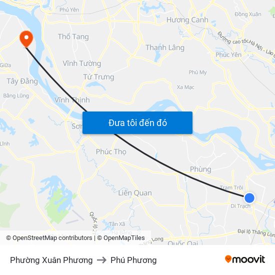 Phường Xuân Phương to Phú Phương map