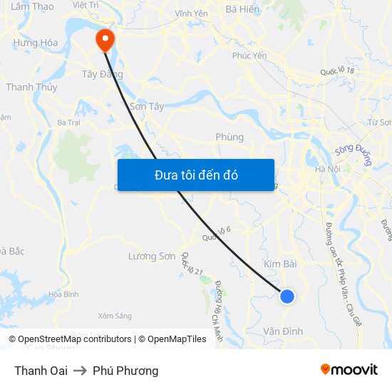 Thanh Oai to Phú Phương map