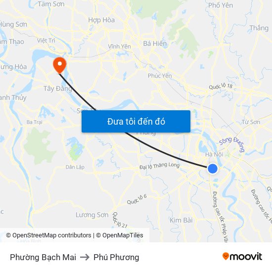 Phường Bạch Mai to Phú Phương map