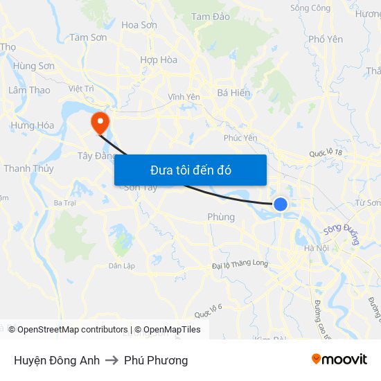 Huyện Đông Anh to Phú Phương map