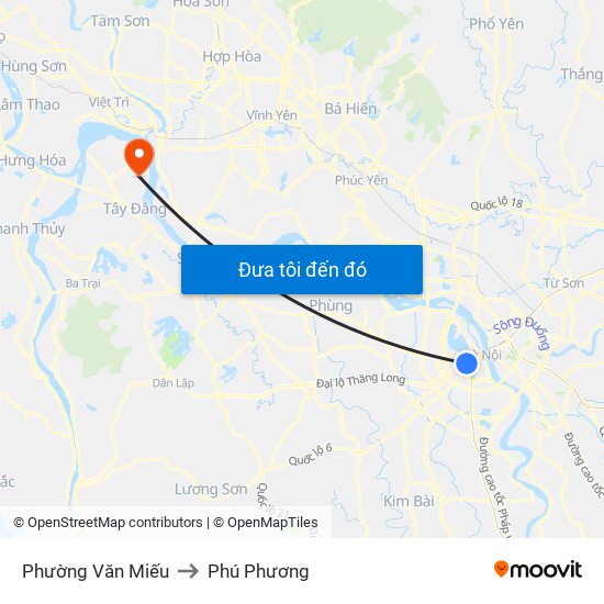 Phường Văn Miếu to Phú Phương map