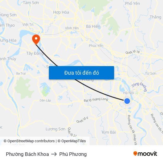 Phường Bách Khoa to Phú Phương map
