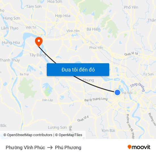 Phường Vĩnh Phúc to Phú Phương map