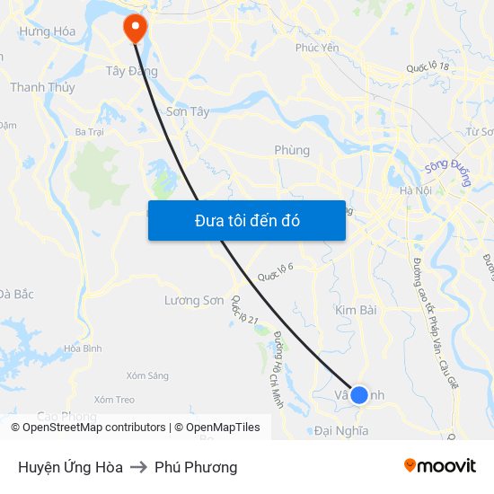 Huyện Ứng Hòa to Phú Phương map