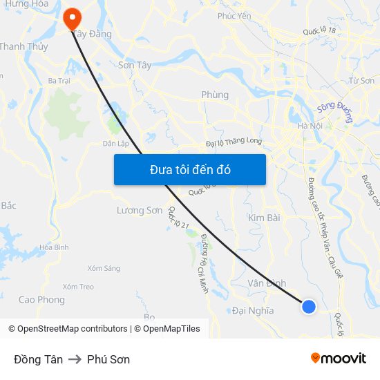 Đồng Tân to Phú Sơn map