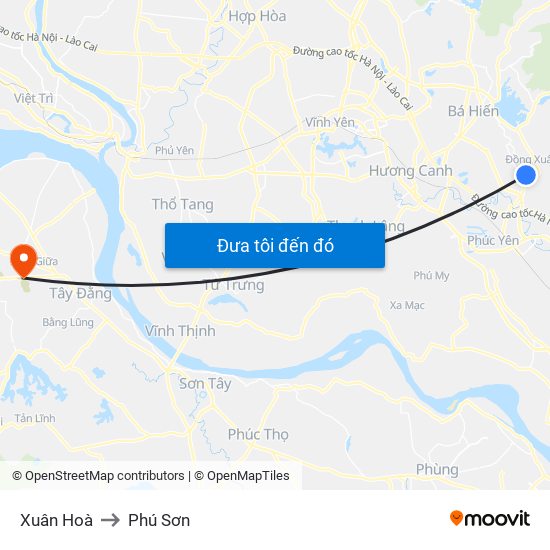 Xuân Hoà to Phú Sơn map