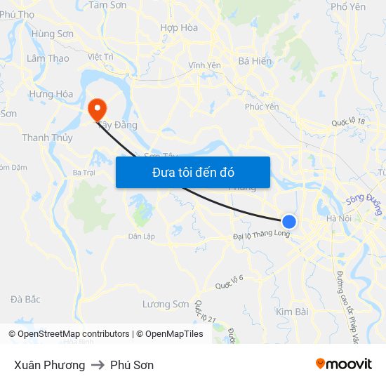 Xuân Phương to Phú Sơn map