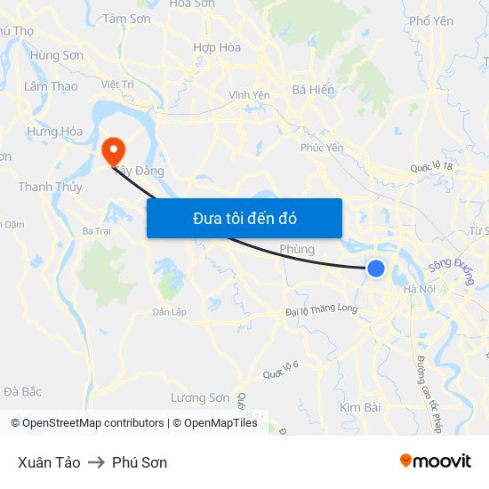 Xuân Tảo to Phú Sơn map