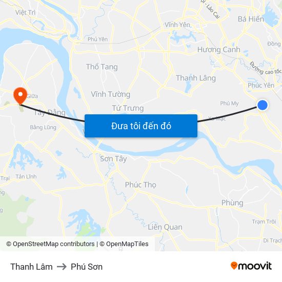 Thanh Lâm to Phú Sơn map