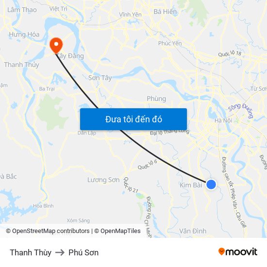 Thanh Thùy to Phú Sơn map