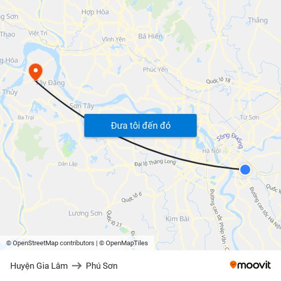 Huyện Gia Lâm to Phú Sơn map