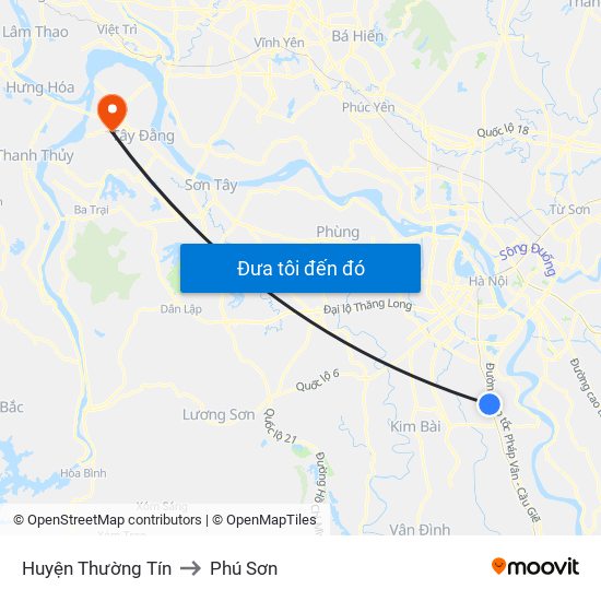 Huyện Thường Tín to Phú Sơn map