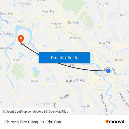 Phường Đức Giang to Phú Sơn map